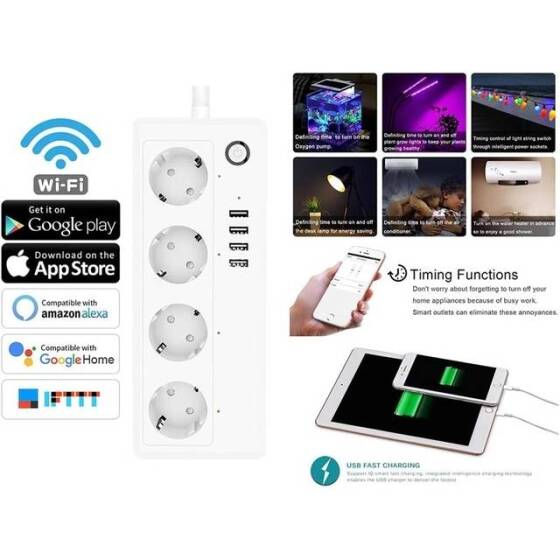 Tuya Wifi Smart Power Strip 4 Usb AC Plug 16A 1.8M For Alexa Google Home EU Plug - 5
