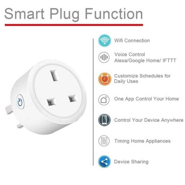 Tuya Wifi Smart Socket Remote Timing Voice Switch UK Plug For Alexa 100-240V 16A For Alexa Size: 58x58x54mm - 2
