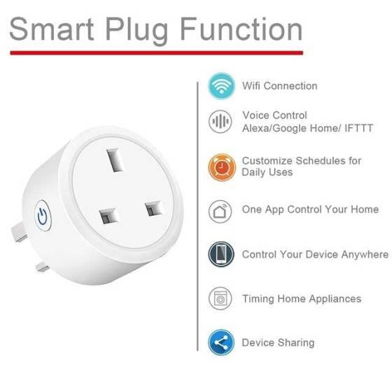 Tuya Wifi Smart Socket Remote Timing Voice Switch UK Plug For Alexa 100-240V 16A For Alexa Size: 58x58x54mm - 2