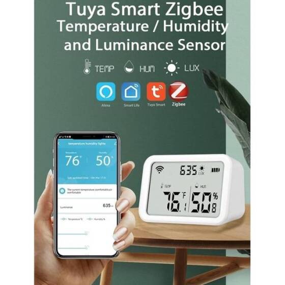 TUYA ZigBee Smart Brightness Thermometer Sensor Light Temperature Humidity Detector Tuya Smart App Alexa Control With Battery - 3
