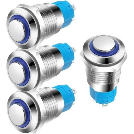 Ultra-Short Flat Head 12mm 12--24V Waterproof Momentary Self-Resert Ultra-Thin Touch Metal Push Button With Red Led Light - 1