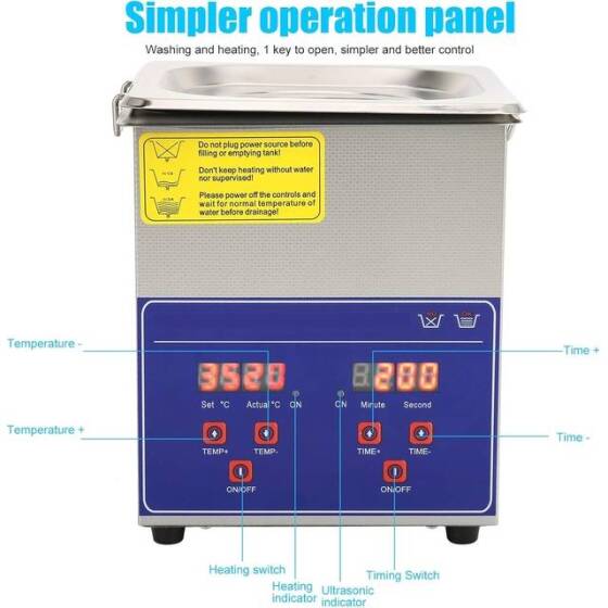 Stainless Steel Ultrasonic Cleaning Machine PS-08A 1.3L 40KHz 60W US Plug 110V - 3
