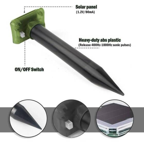 Ultrasonic Snakes Mouse Gophers Solar Powered Mole Repeller - 4