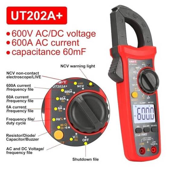 UNI-T UT201+ 400A Digital Clamp Meter Automatic Range True RMS High Precision Multimeter Without Battery - 4