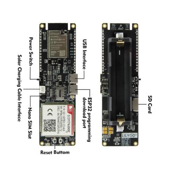  Unsoldered TTGO SIM7600E-H Module ESP32-WROVER-B Chip WiFi Bluetooth 18560 Battery Holder Solar Charge Development Board CH9102F Chip - 6