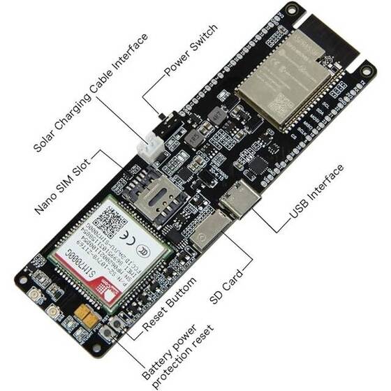  Unsoldered TTGO T-SIM7000G Module ESP32-WROVER-B Chip WiFi Bluetooth 18560 Battery Holder Solar Charge Development Board CH9102F Chip - 7