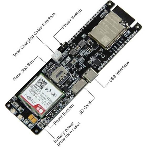  Unsoldered TTGO T-SIM7000G Module ESP32-WROVER-B Chip WiFi Bluetooth 18560 Battery Holder Solar Charge Development Board CH9102F Chip - 8