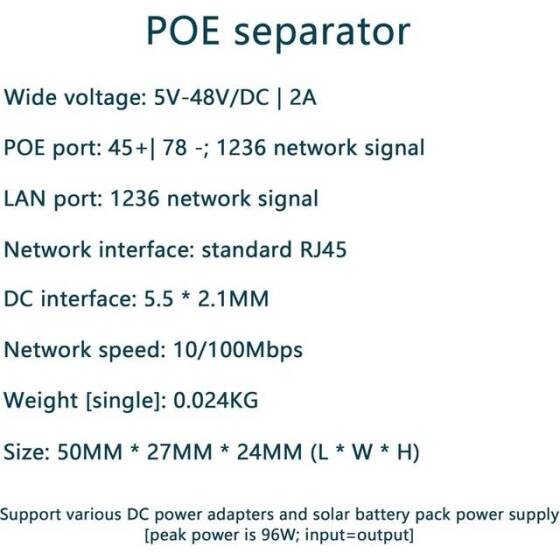 White 100M PoE Combiner 5-48V/2A - Type A - 5