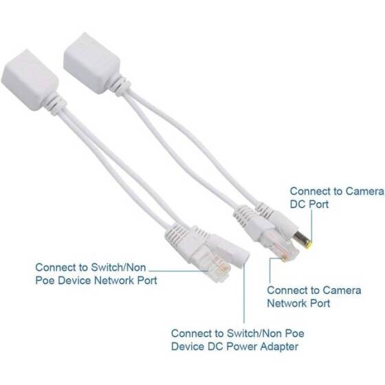 White 12V PoE Splitter Adapter Cable DC Male Plug - 2