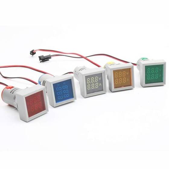 White AC50-500V 0-100A 0-100Hz 22mm AD16-22AVHz Square Cover LED Voltage Current Hertz Three Display Indicator Light With Transformer - 2