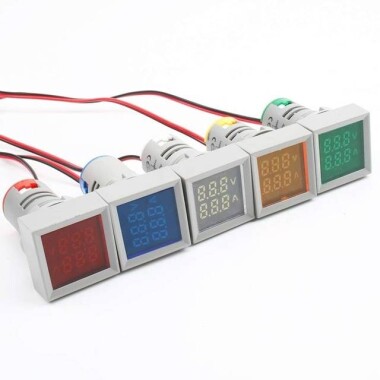 White AC50-500V 0-100A 0-100Hz 22mm AD16-22AVHz Square Cover LED Voltage Current Hertz Three Display Indicator Light With Transformer - 3
