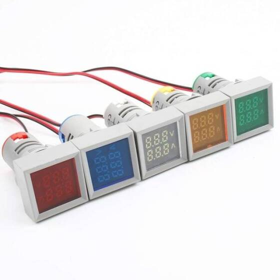White AC50-500V 0-100A 0-100Hz 22mm AD16-22AVHz Square Cover LED Voltage Current Hertz Three Display Indicator Light With Transformer - 3
