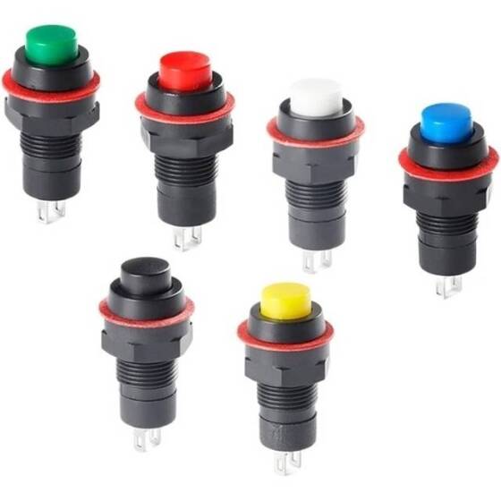 White DS-211 10mm 2 PIN Self-Locking Round Button Switch - 2