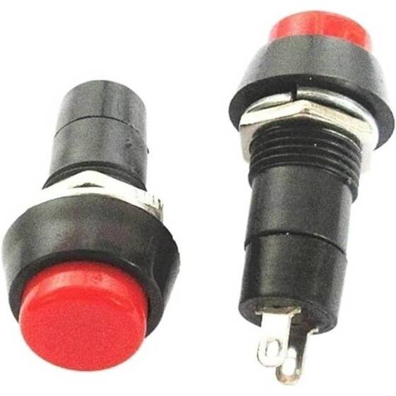 White PBS-11B 12mm 2 PIN Momentary Self-Reset Round Plastic Push Button Switch - 1