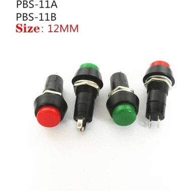 White PBS-11B 12mm 2 PIN Momentary Self-Reset Round Plastic Push Button Switch - 3