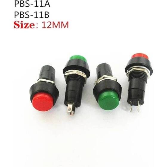 White PBS-11B 12mm 2 PIN Momentary Self-Reset Round Plastic Push Button Switch - 3