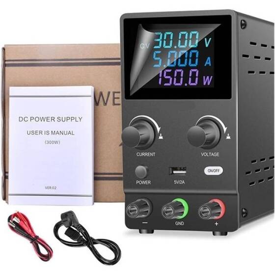 White SPPS-B305D 30V5A Color Screen Coding Double Knob DC Regulated Power Supply With Cable 220V EU Plug - 1