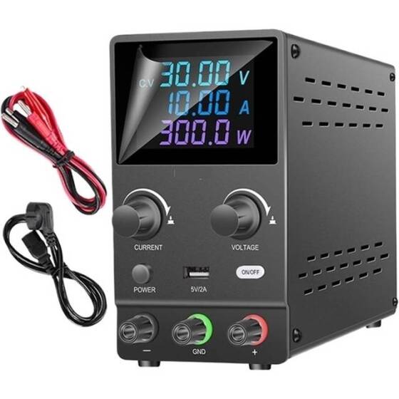 White SPPS-B305D 30V5A Color Screen Coding Double Knob DC Regulated Power Supply With Cable 110V US Plug - 2