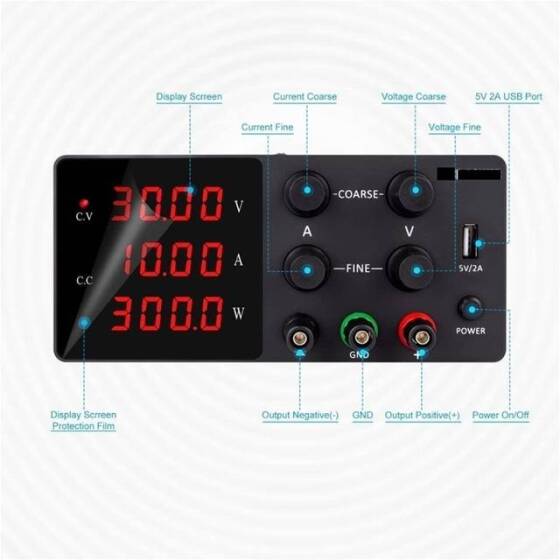 White SPPS-B605D 60V5A Color Screen Coding Double Knob DC Regulated Power Supply With Cable 220V EU Plug - 3