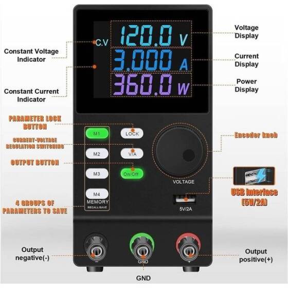 White SPPS2001D 200V1A Color Screen Storage DC Regulated Power Supply With Cable 220V EU Plug - 4