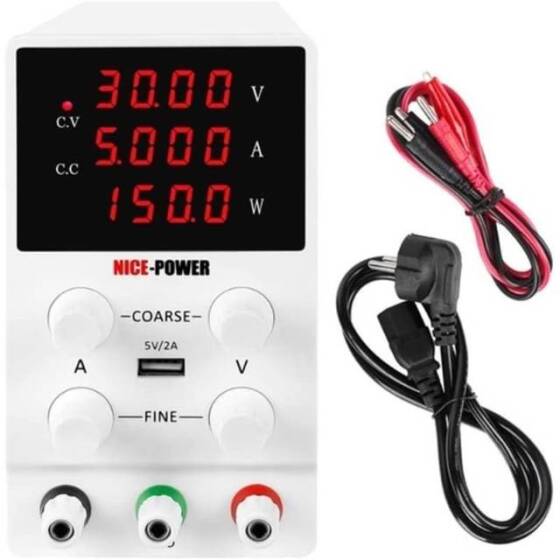 White SPS305 30V5A Vertical Digital Tube DC Adjustable RegulaTor Power Supply With Cable 220V EU Plug - 1