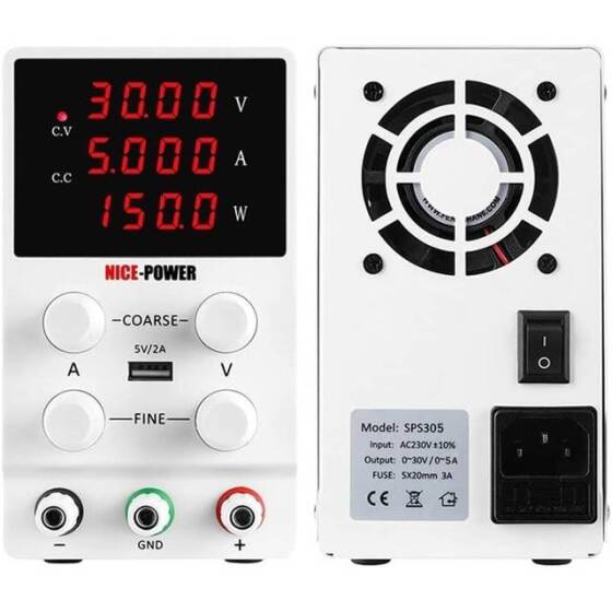 White SPS305 30V5A Vertical Digital Tube DC Adjustable RegulaTor Power Supply With Cable 220V EU Plug - 5