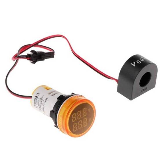 Yellow AC50-500V 0-100A 0-100Hz 22mm AD16-22AVHz Square Cover LED Voltage Current Hertz Three Display Indicator Light With Transformer - 2