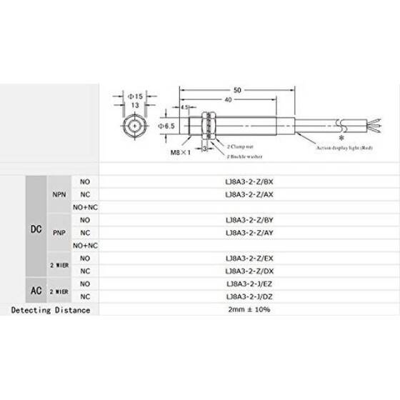 Yellow M8 LJ8A3-2-Z/EX DC6-36V Inductive Proximity Sensor Switch Note:DC Two Wire Normally Open Random Wire Color - 2