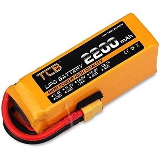Yellow TCB 11.1V 2200MAH 25C Model Airplane Lithium Battery JST Female - 1