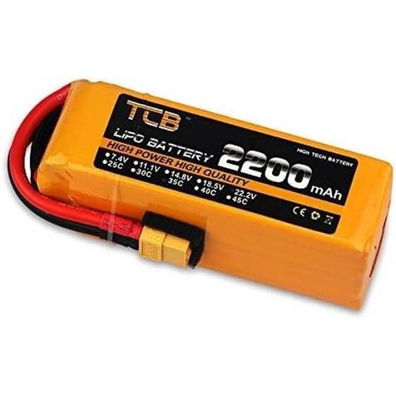 Yellow TCB 11.1V 2200MAH 25C Model Airplane Lithium Battery JST Female - 2