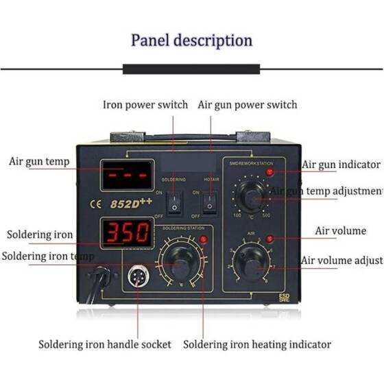 YIHUA852D+ Pump Air Flow Adjustable Hot Air With Soldering Air Soldering Station EU Plug - 5