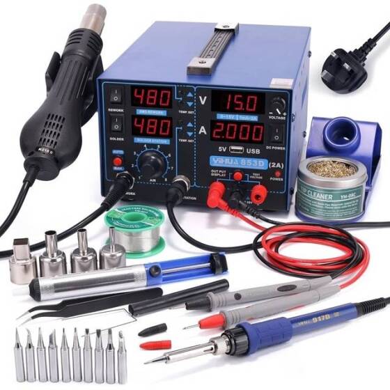 YIHUA853D USB 15V 1A Digital Display Hot Air Desoldering Station Power Supply UK Plug - 1