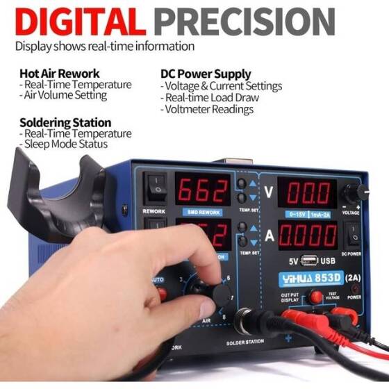 YIHUA853D USB 15V 1A Digital Display Hot Air Desoldering Station Power Supply US Plug - 2