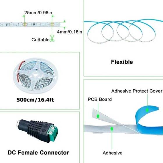 Epoksi Mavi 2835 12V SMD LED Şerit 60 LED/Metre Esnek 5 Metrelik Makara - 3