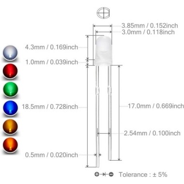 Geniş Açılı 3V 20mA 2mm Mavi Emzik Led 18mm Bacak Uzunluğu - 3