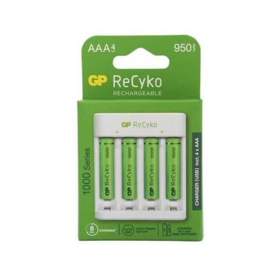 GP ReCyko+ 4'lü 950mAh AAA Şarj Edilebilir Pil + USB Pil Şarj Cihazı - 1