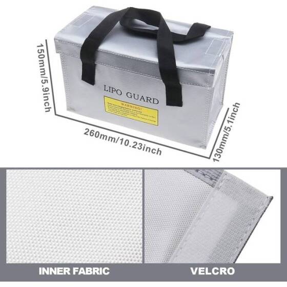 Gümüş Lityum Pil Patlamaya Dayanıklı Çanta/Koruma Çantası Boyutu: 260x130x150mm - 5