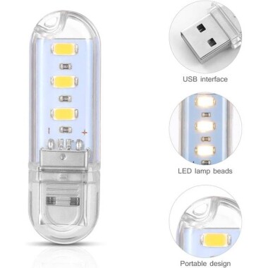 Gün Işığı Mini U Şeklinde Gece Lambası 3 Led - Dokunmatik Anahtarlı - 2
