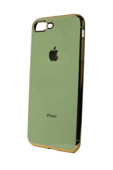 Haki Yeşil İphone 7 Plus - Apple Logolu Lazer Kesim Silikon Kılıf