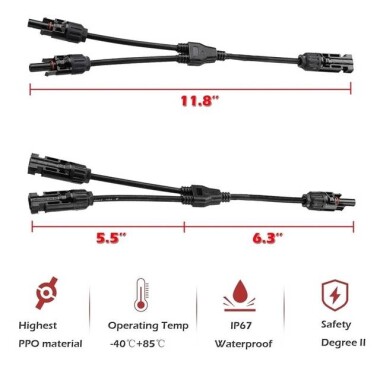 IP67 MC4-Y3 Güneş Paneli Kablo Soketi Fiş Konnektörü - Takım 2 Y Branch - 3