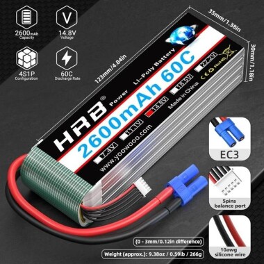 Kırmızı 2600MAH 4 S 14.8 V 25C Yüksek Güç Yüksek Kaliteli Model Uçak LIPO Pil JST Dişi - 2