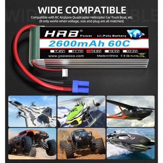 Kırmızı 2600MAH 4 S 14.8 V 25C Yüksek Güç Yüksek Kaliteli Model Uçak LIPO Pil XT60 Dişi - 5