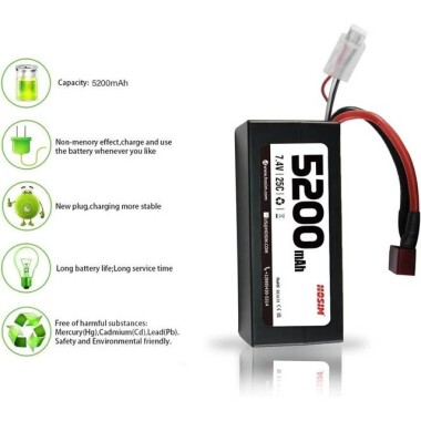 Kırmızı 5200MAH 2 S 7.4 V 25C Yüksek Güç Yüksek Kaliteli Model Uçak LIPO Pil T Dişi - 4