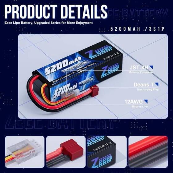 Kırmızı 5200MAH 3 S 11.1 V 35C Yüksek Güç Yüksek Kaliteli Model Uçak LIPO Pil T Dişi - 3
