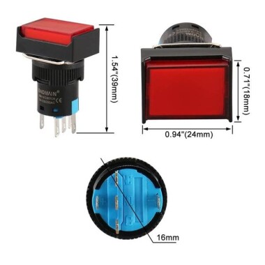 Kırmızı LA128A 12V 5 Pin 16mm Kendini Sıfırlamalı Push Buton - 5