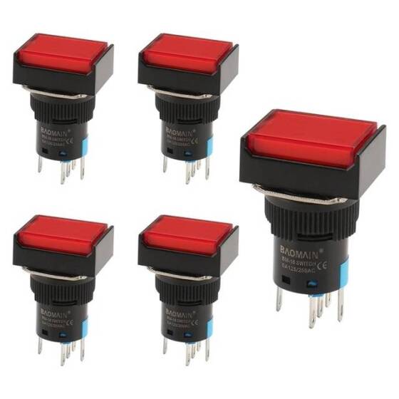 Kırmızı LA128A 24V 5 Pin 16mm Kendini Sıfırlamalı Push Buton - 2