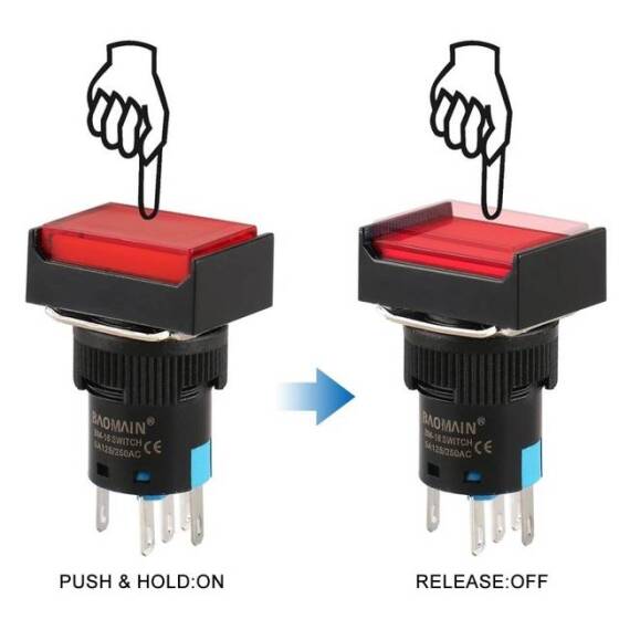 Kırmızı LA128A 24V 5 Pin 16mm Kendini Sıfırlamalı Push Buton - 5
