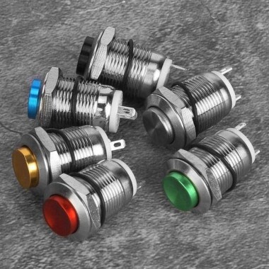 Kısa 12mm 6-24V Su Geçirmez Anlık Kendinden Sıfırlamalı Metal Push Buton Sarı Ledli - 3