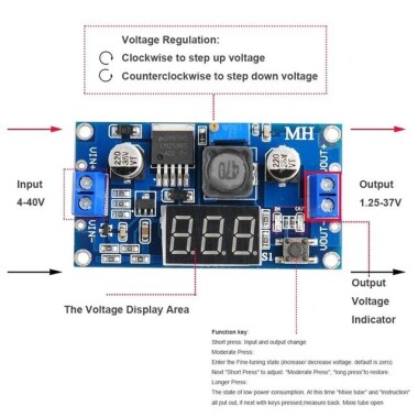 LM2596 DC-DC Ayarlanabilir Voltaj Düşürücü Regülatör Modülü-Dijital Ekranlı Voltmetreli - 2