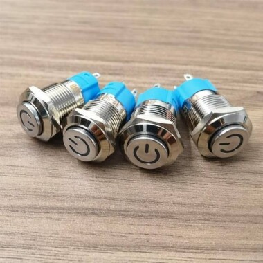 Mavi Ledli Yüksek Kafa 12mm 12-24V Su Geçirmez Kendinden Kilitli Metal Push Buton - 2
